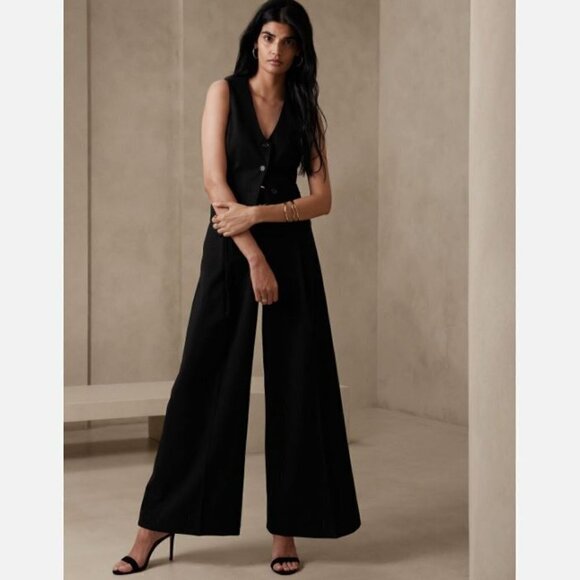 Banana Republic Wide-Leg LouLou BOHO Black Flannel Pant Size 12 PETITE RT$110